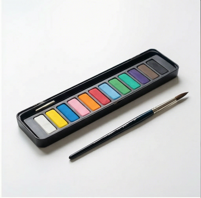 Väripaletti jossa on 12 väriä + sivellin